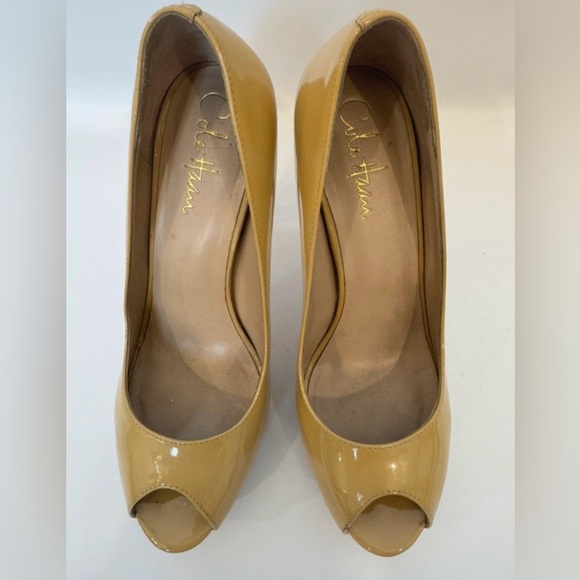 Cole Haan Yellow Patent Leather Peep Toe Heels Size 7 - Picture 6 of 8